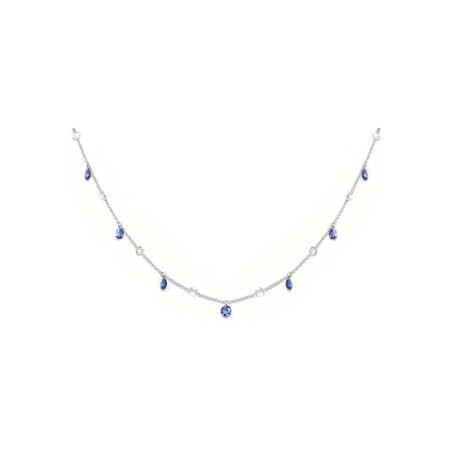 Collier Raynal en or blanc, diamants et saphir