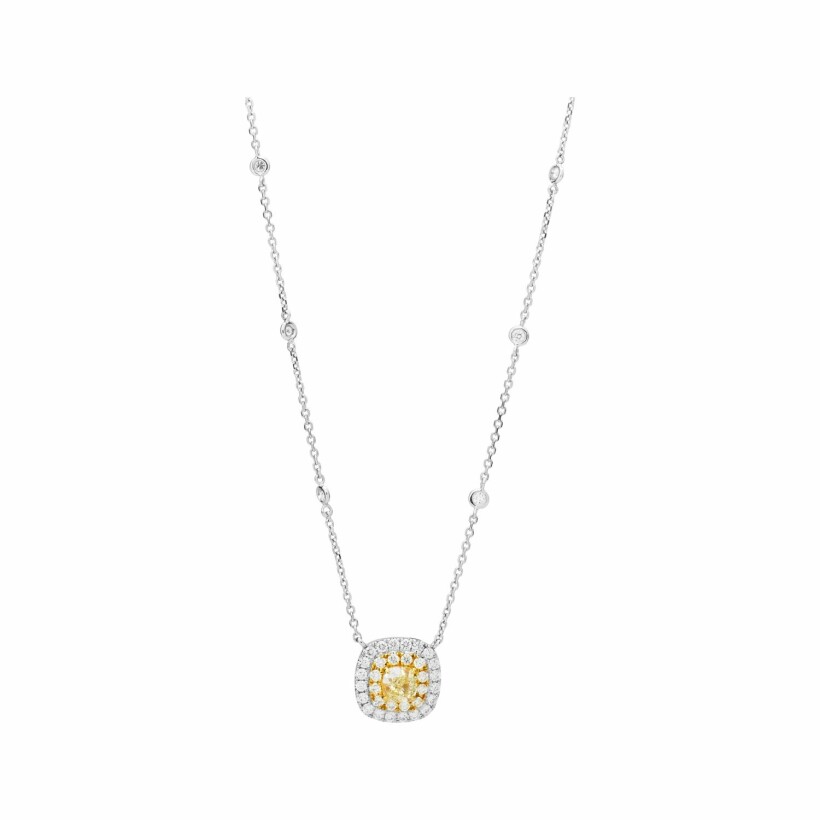 Collier Spring en or blanc, diamants jonquille et diamants