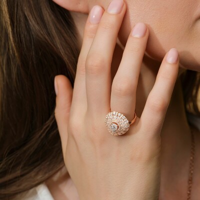 Bague Corsica poire en or rose et diamants