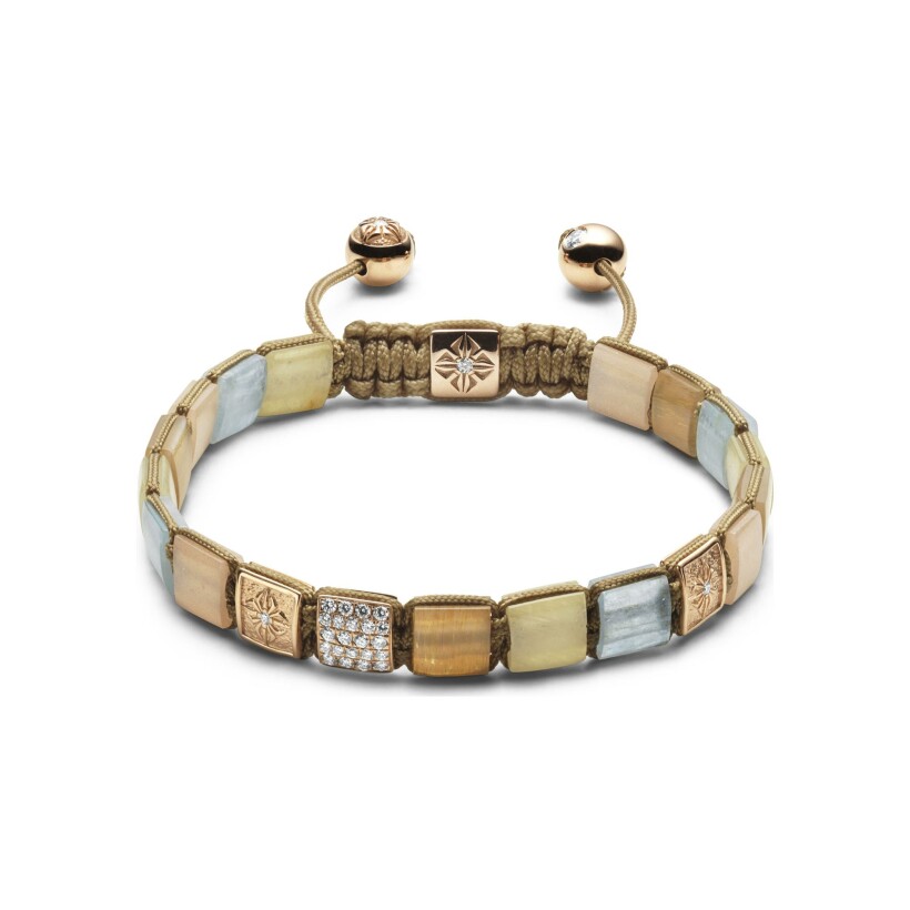 Bracelet Shamballa Jewels en or rose, diamants, saphirs, aigue-marine et pierre de lune