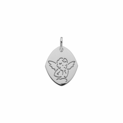 Médaille ange sur nuage en or blanc