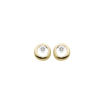 Boucles d'oreilles en or jaune, or blanc et diamants