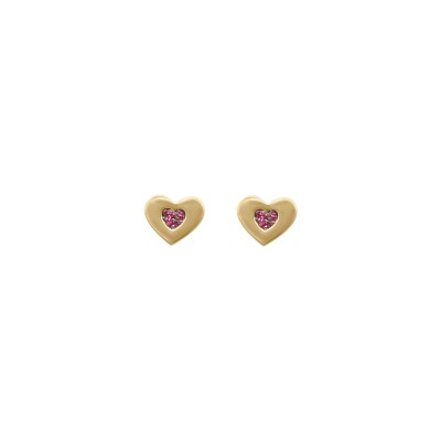 Boucles d'oreilles cœur Rose en or jaune et laque