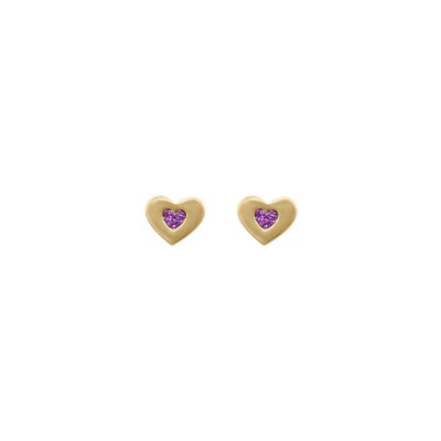 Boucles d'oreilles cœur Violet en or jaune et laque