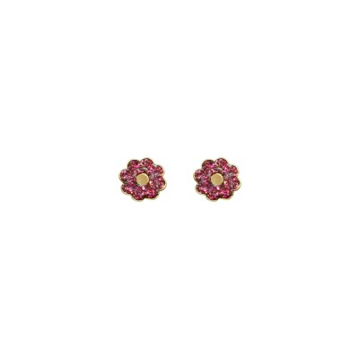 Boucles d'oreilles fleur en or jaune et laque rose