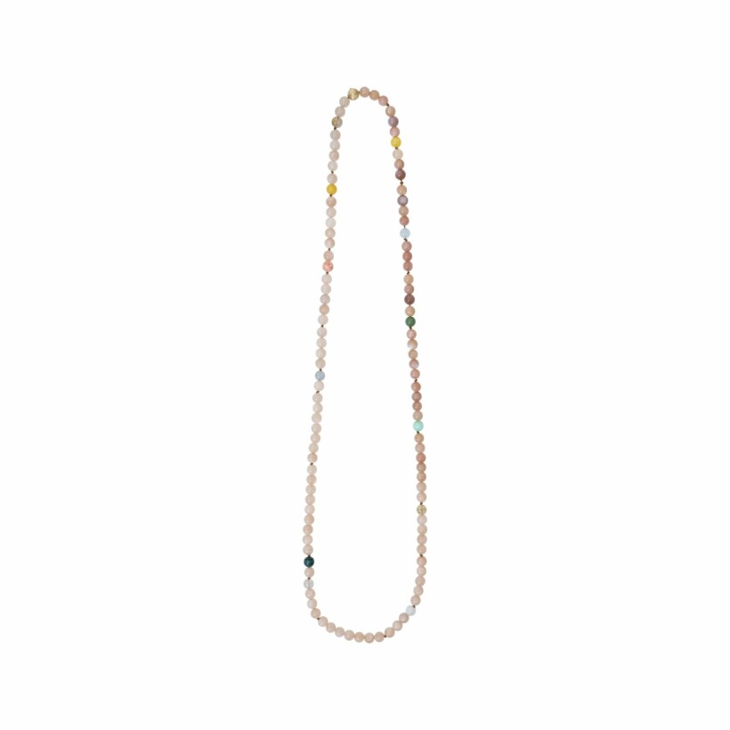 Collier Ole Lynggaard en perles d'ambre, aigue-marine, malachite, quartz, serpentine, chrysoprase et pierre de lune, 90cm