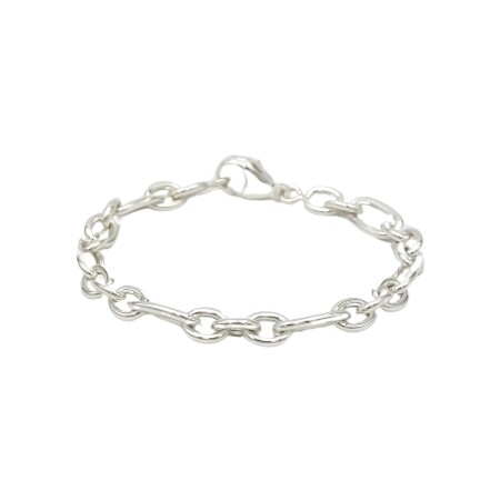 Bracelet fil rond 2mm et mailles alternées en argent