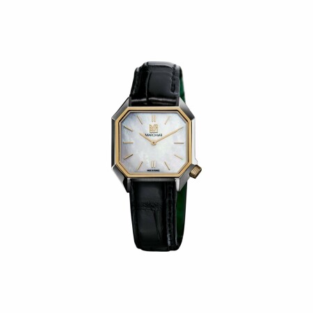 Montre March LA.B DANDY MANSART ELECTRIQUE 30 MM - NACRE - Alligator Noir Grandes Ecailles