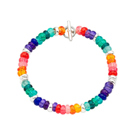 Bracelet DoDo Rondelle Arc-En-Ciel en argent, acier et plastique recyclé