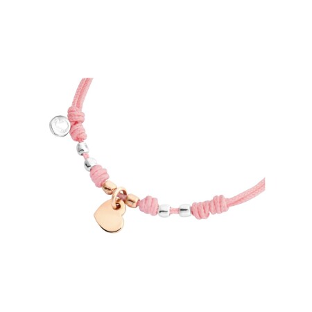 Bracelet cordon DoDo Cœur en or rose et argent