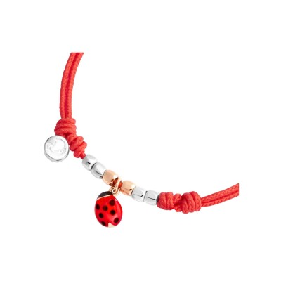 Bracelet cordon DoDo Coccinelle en or rose et argent