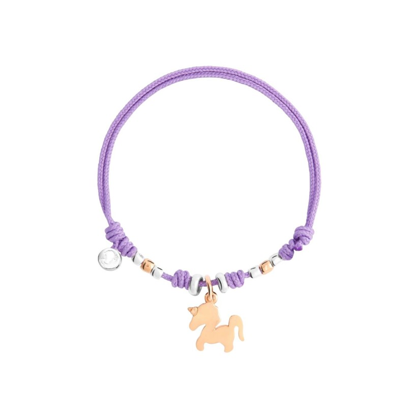 Bracelet cordon DoDo Licorne en or rose et argent