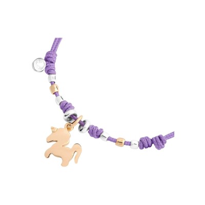 Bracelet cordon DoDo Licorne en or rose et argent