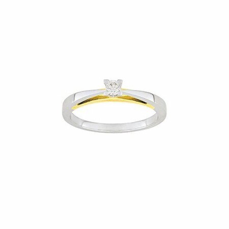 Solitaire en or blanc, or jaune et diamant