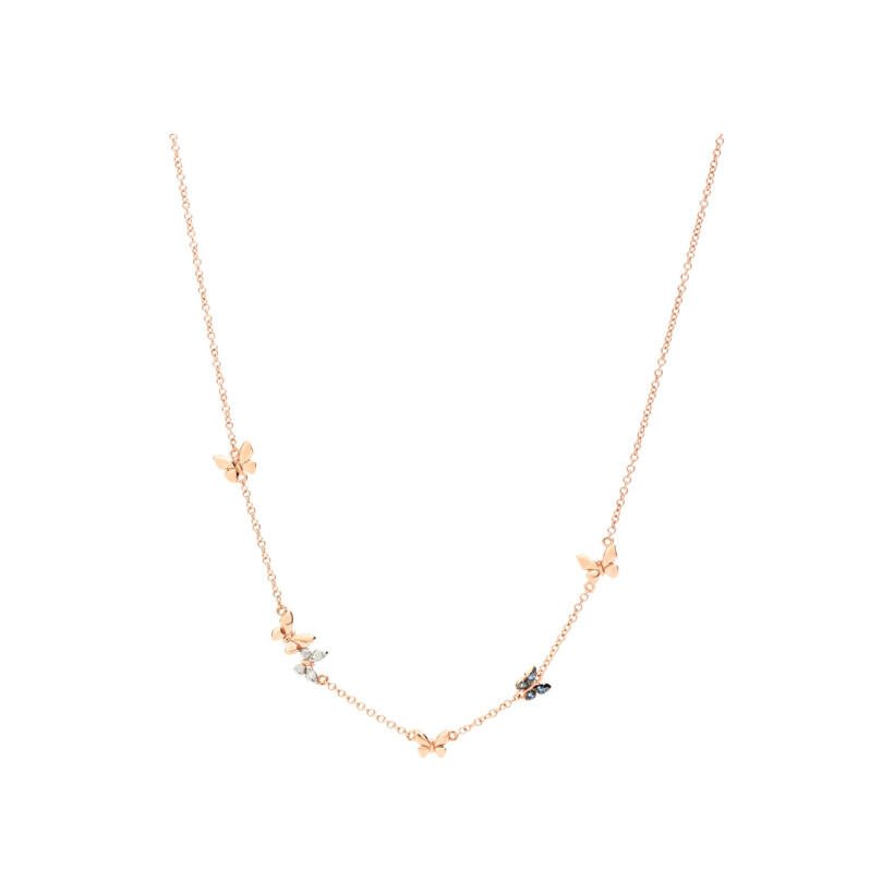 Collier DoDo Papillon en or rose, diamants et saphirs, 42cm