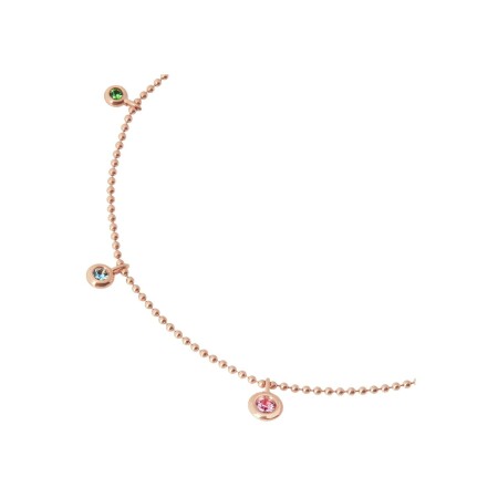 Collier Dodo Bollicine en or rose, tsavorite, topaze bleue et saphir rose