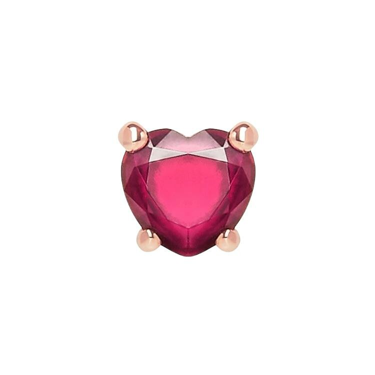 Mono boucle d'oreille Dodo Cœur en or rose et rubis