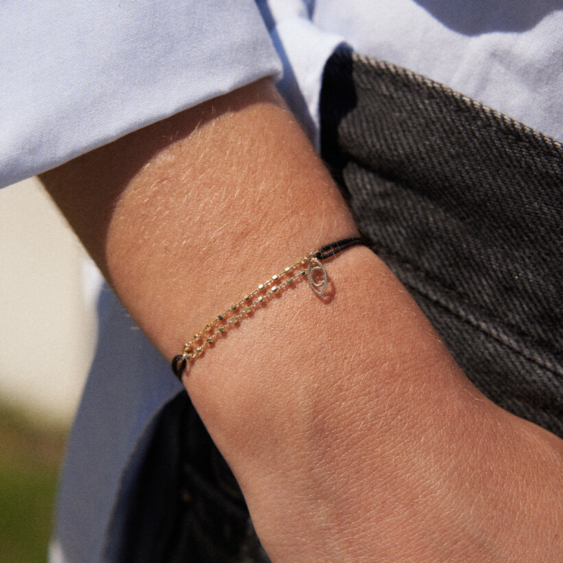 Bracelet sur cordon bleu Charlet Diamantée en or jaune