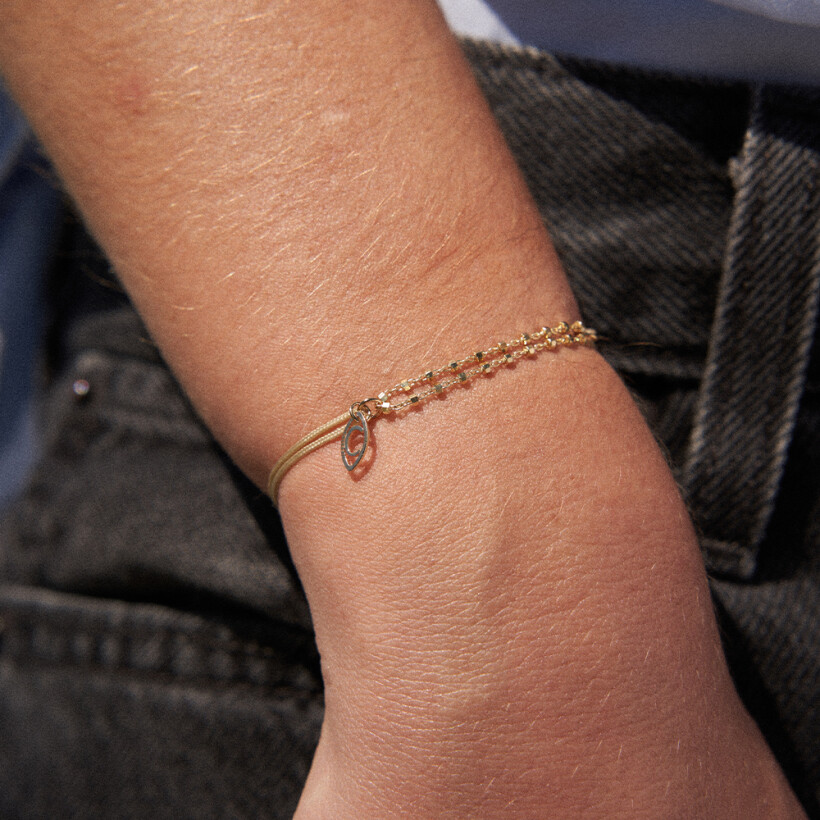 Bracelet sur cordon beige Charlet Diamantée en or jaune