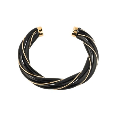 Bracelet jonc Aurélie Bidermann Diana en métal doré à l'or 18 carats et résine - Noir