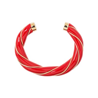 Bracelet jonc Aurélie Bidermann Diana en métal doré à l'or 18 carats et résine - Corail