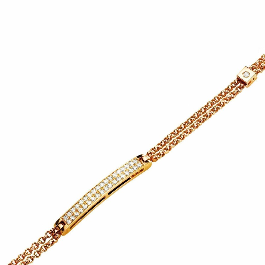 Bracelet plaque pavée diamants double chaîne