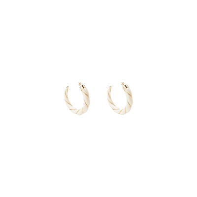 Boucles d'oreilles créoles Aurélie Bidermann Diana en métal doré à l'or 18 carats et bakélite - Ivoire