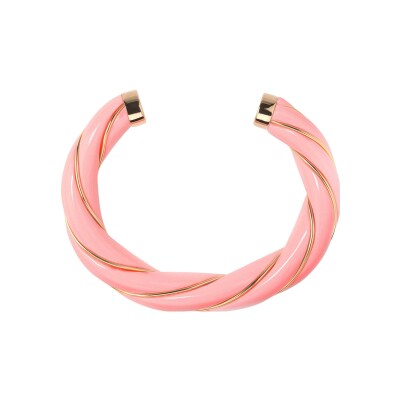 Bracelet jonc Aurélie Bidermann Diana en métal doré à l'or 18 carats et résine - Rose Bonbon