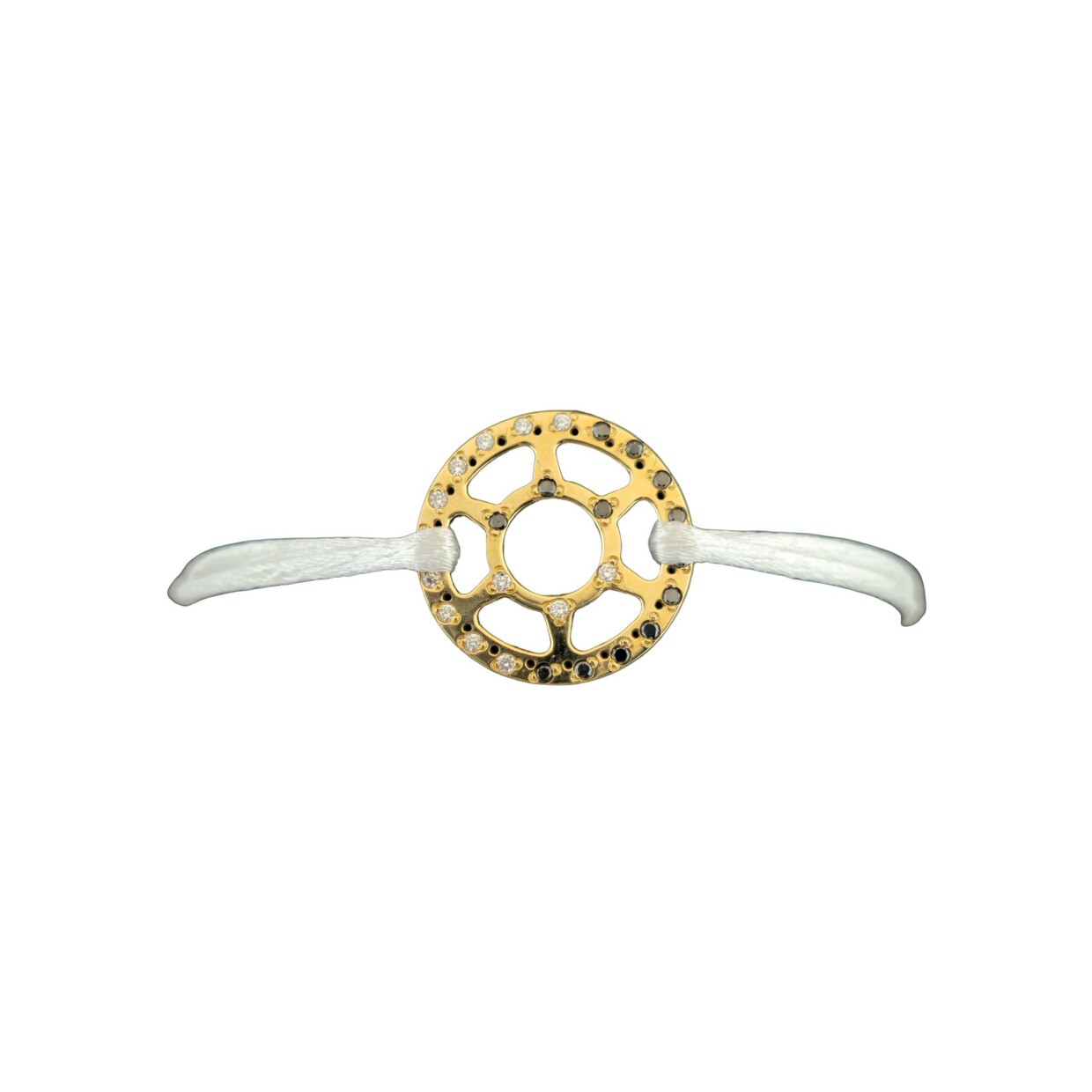 Bracelet R-Racing Disque en or jaune, diamants noirs et cordon