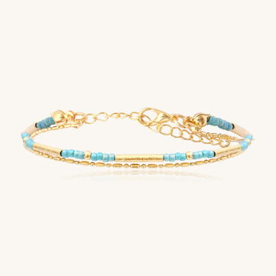 Bracelet Sàntibé Bijoux Divine en laiton, métal doré et perles turquoise