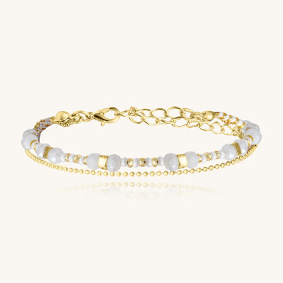 Bracelet Sàntibé Bijoux Divine en laiton, métal doré et perles blanc doré