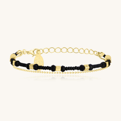 Bracelet Sàntibé Bijoux Divine en laiton, métal doré et perles noir