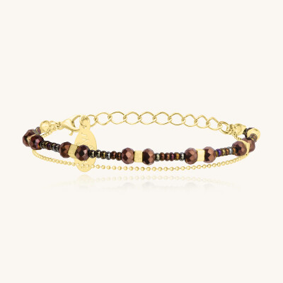 Bracelet Sàntibé Bijoux Divine en laiton, métal doré et perles noisette