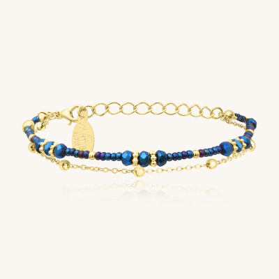 Bracelet Sàntibé Bijoux Divine en laiton, métal doré et perles bleu marine