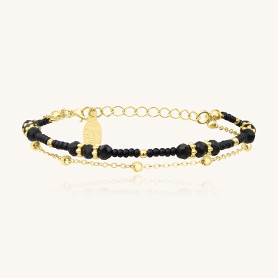 Bracelet Sàntibé Bijoux Divine en laiton, métal doré et perles noir