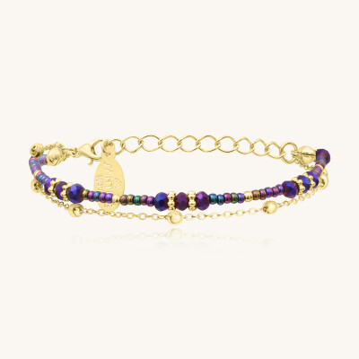 Bracelet Sàntibé Bijoux Divine en laiton, métal doré et perles violet nuit
