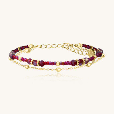 Bracelet Sàntibé Bijoux Divine en laiton, métal doré et perles prune