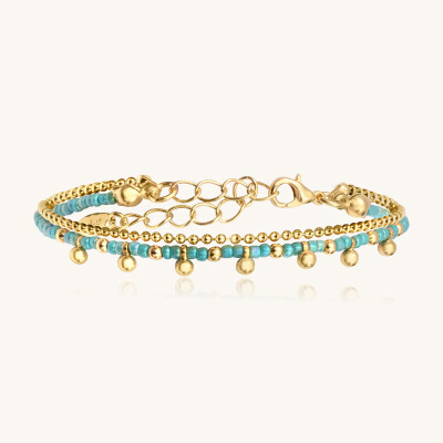Bracelet Sàntibé Bijoux Divine en laiton, métal doré et perles turquoise