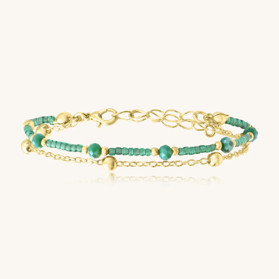Bracelet Sàntibé Bijoux Divine en laiton, métal doré et perles vert demoiselles