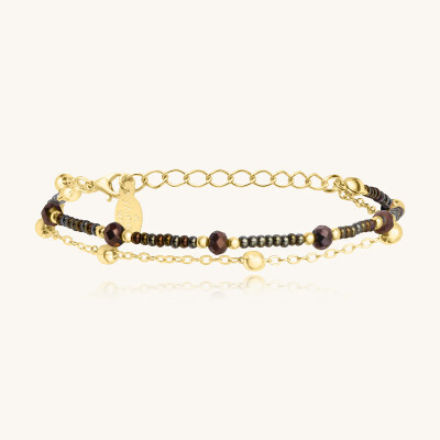Bracelet Sàntibé Bijoux Divine en laiton, métal doré et perles noisette
