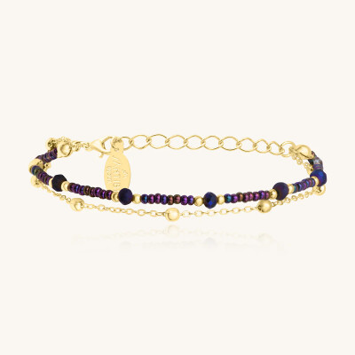 Bracelet Sàntibé Bijoux Divine en laiton, métal doré et perles violet nuit