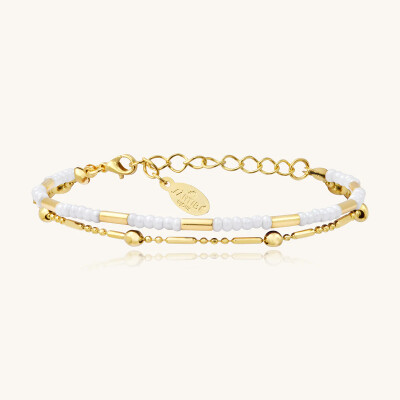 Bracelet Sàntibé Bijoux Divine en laiton, métal doré et perles blanc