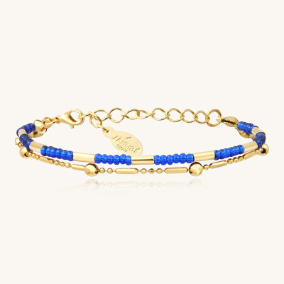 Bracelet Sàntibé Bijoux Divine en laiton, métal doré et perles bleu