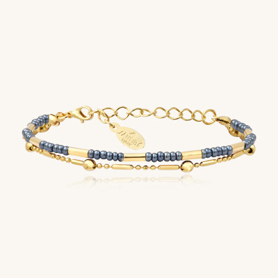 Bracelet Sàntibé Bijoux Divine en laiton, métal doré et perles gris