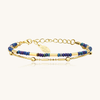 Bracelet Sàntibé Bijoux Divine en laiton, métal doré et perles bleu marine