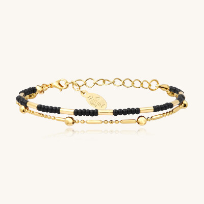 Bracelet Sàntibé Bijoux Divine en laiton, métal doré et perles noir