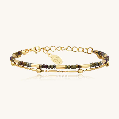 Bracelet Sàntibé Bijoux Divine en laiton, métal doré et perles noisette