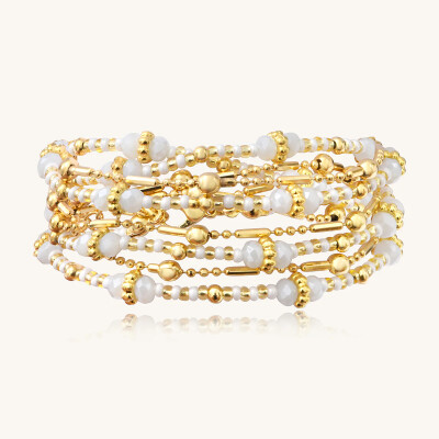 Collier-Bracelet Sàntibé Bijoux Divine en laiton, métal doré et perles blanc doré