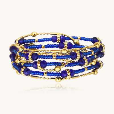 Collier-Bracelet Sàntibé Bijoux Divine en laiton, métal doré et perles bleu