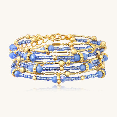 Collier-Bracelet Sàntibé Bijoux Divine en laiton, métal doré et perles céleste